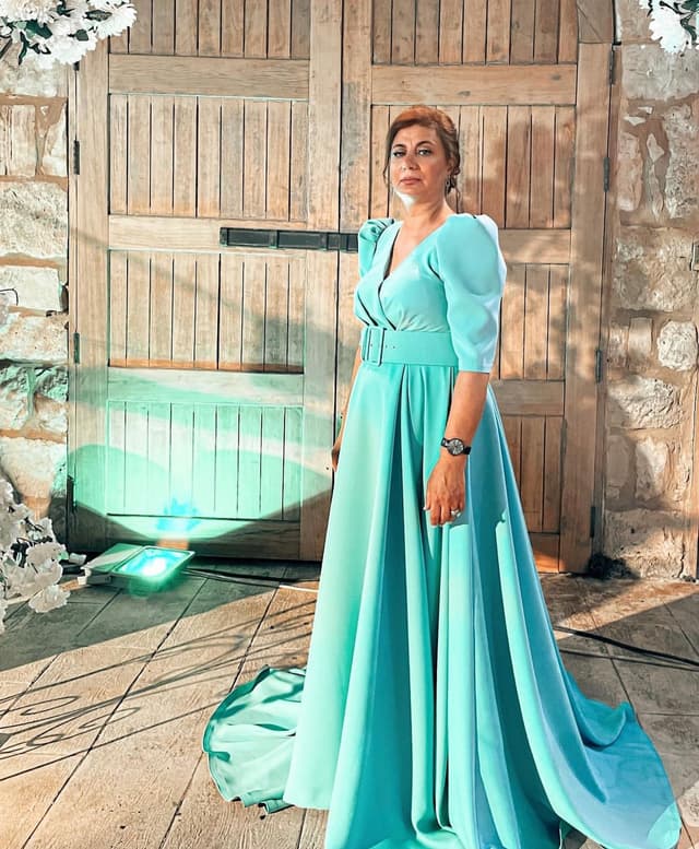 “Classic Royal” long flowy dress with belt-1346