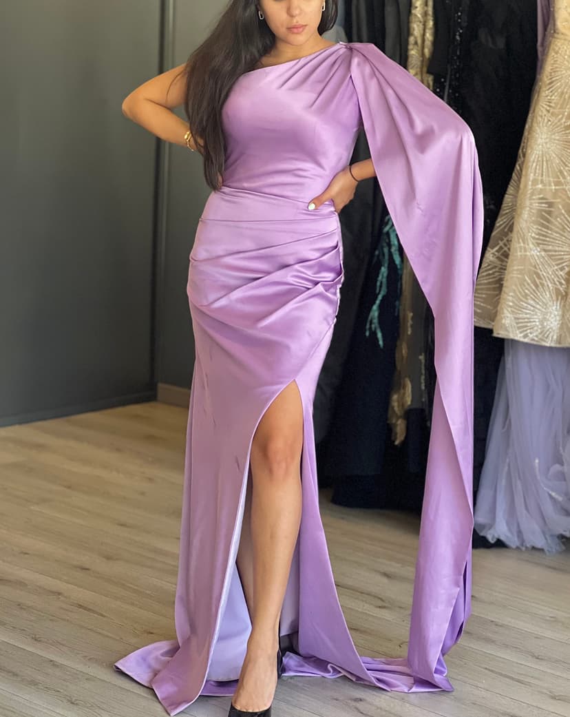 “Purple joy”- one shoulder - cape - slit - 1279