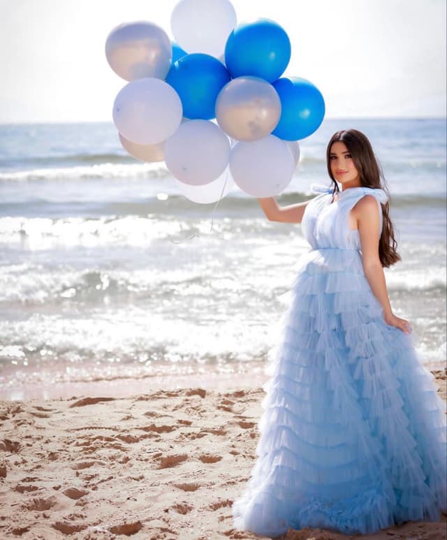 “Sky Blue Ruffle” Ruffles dress with open back-1039