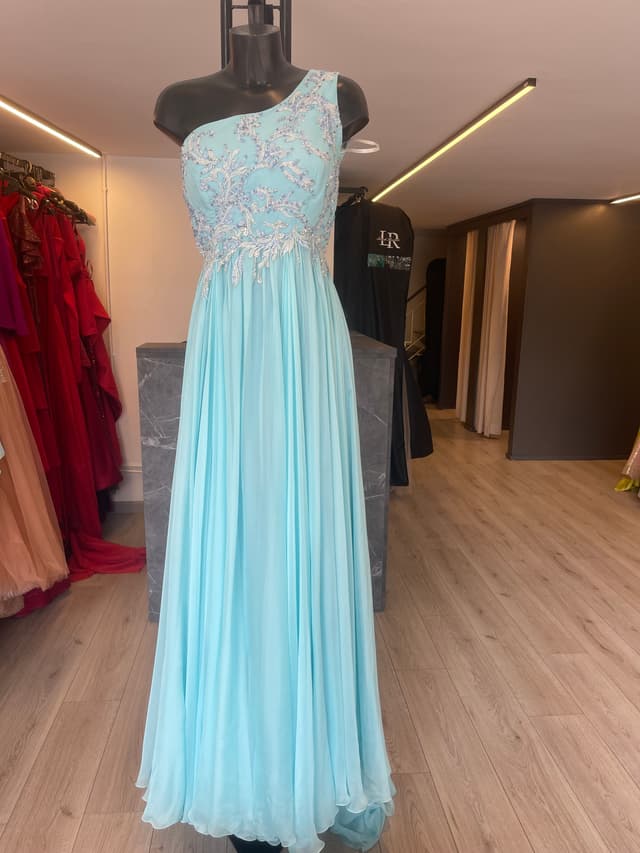 “Tulle Temptation in Aqua” Tulle dress embroidered on chest