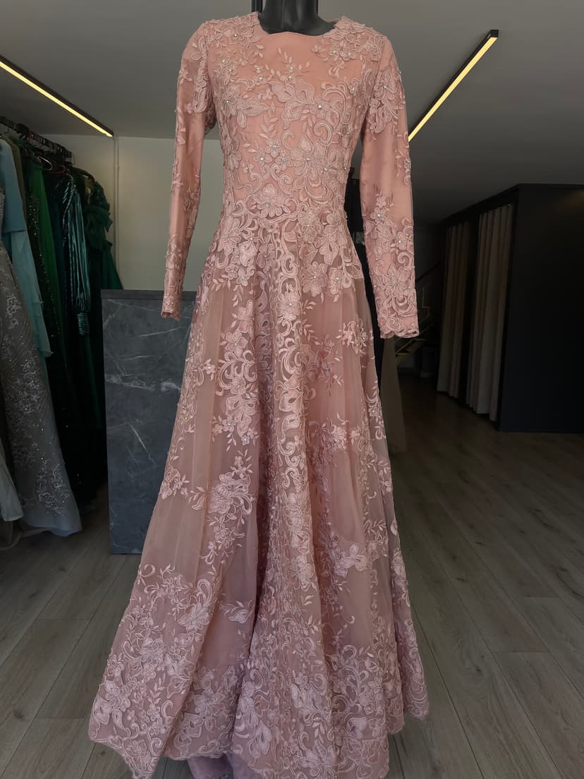 "Floral Whispers Pink Dress" Long with touch of embroidery 1238