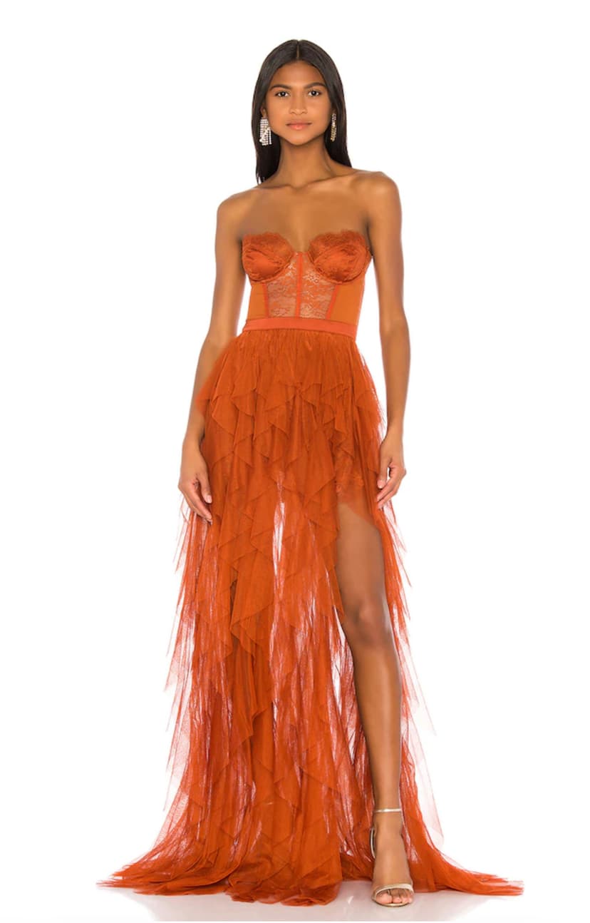 “Deep Pumpkin” ruffles strapless dress 1278