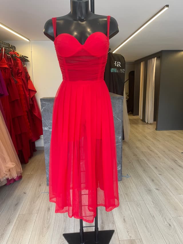 “Soft Rouge” tulle midi dress-1063