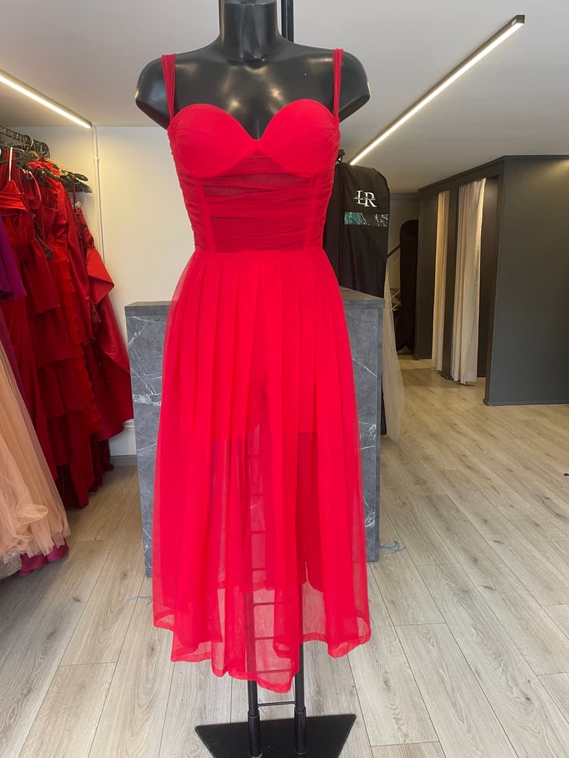 “Soft Rouge” tulle midi dress-1063