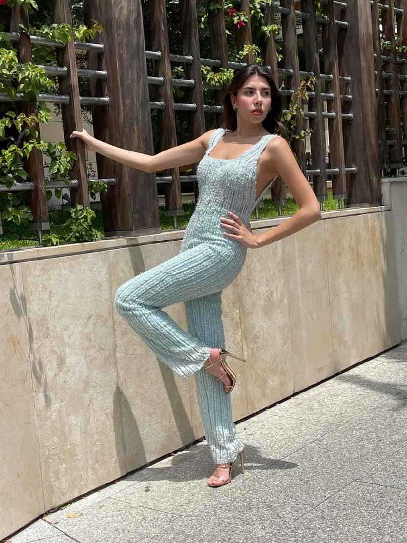 “Mint Julep” jumpsuit embroidered with open back-1220